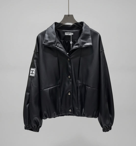Oversized Luxe Leather Look Bomber Jacket