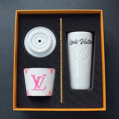 Monogram Porcelain Cup Tumbler with Sleeve - Pink