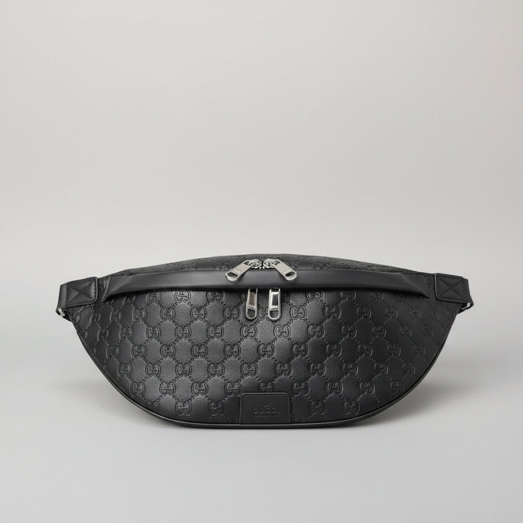 Embossed G Leather Belt Bag - Grey/Black