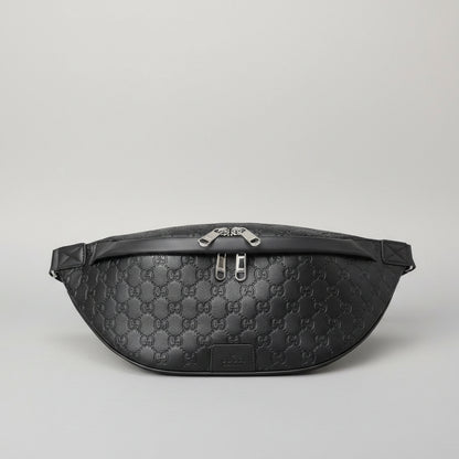 Embossed G Leather Belt Bag - Grey/Black
