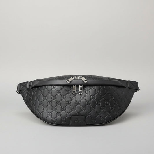 Embossed G Leather Belt Bag - Grey/Black