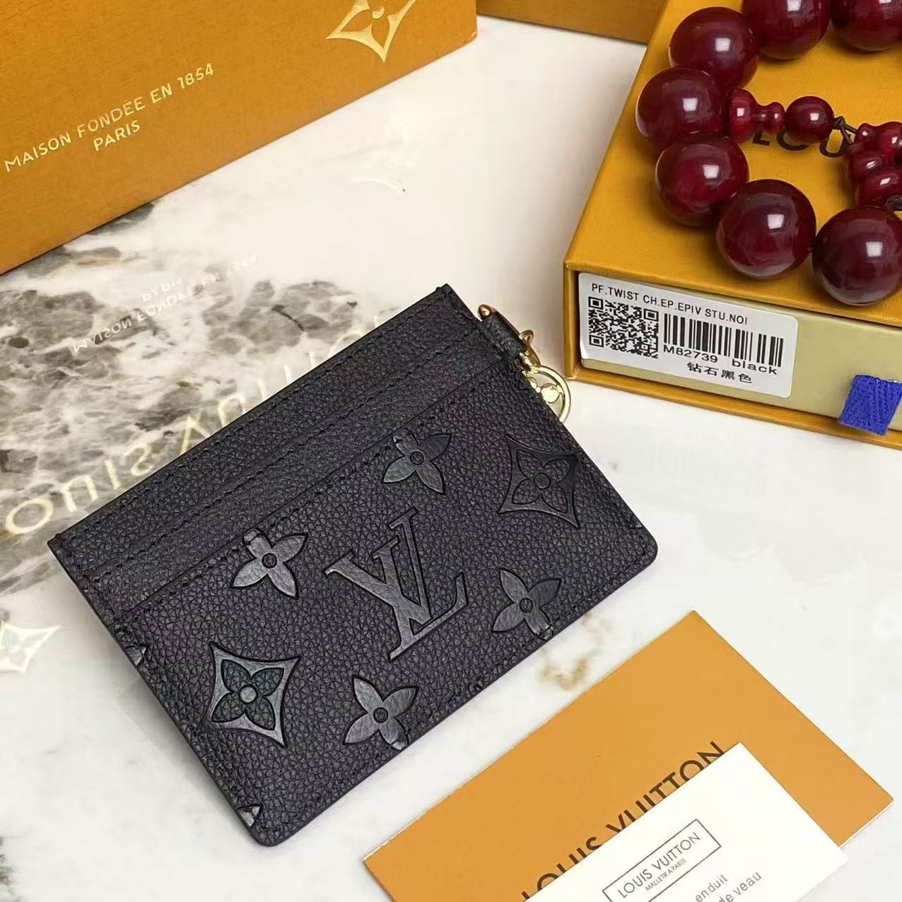Monogram Charm Card Holder in Black