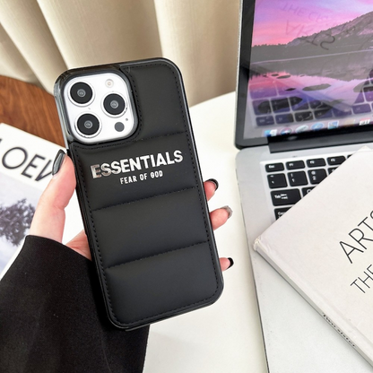 Black & Silver Essentials Logo design Puffer iPhone case