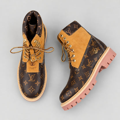 L X Timberland Nubuck Monogram Boots Brown