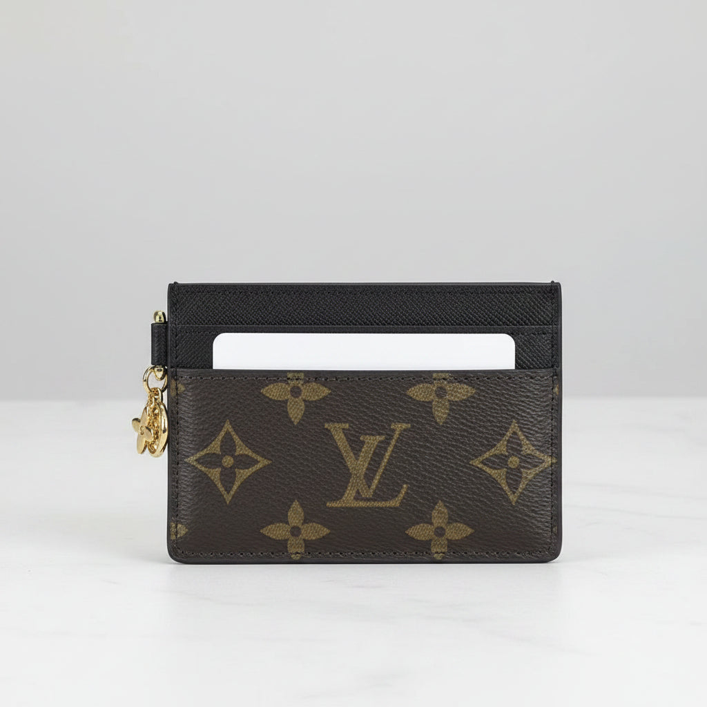 Monogram Charm Card Holder in Black