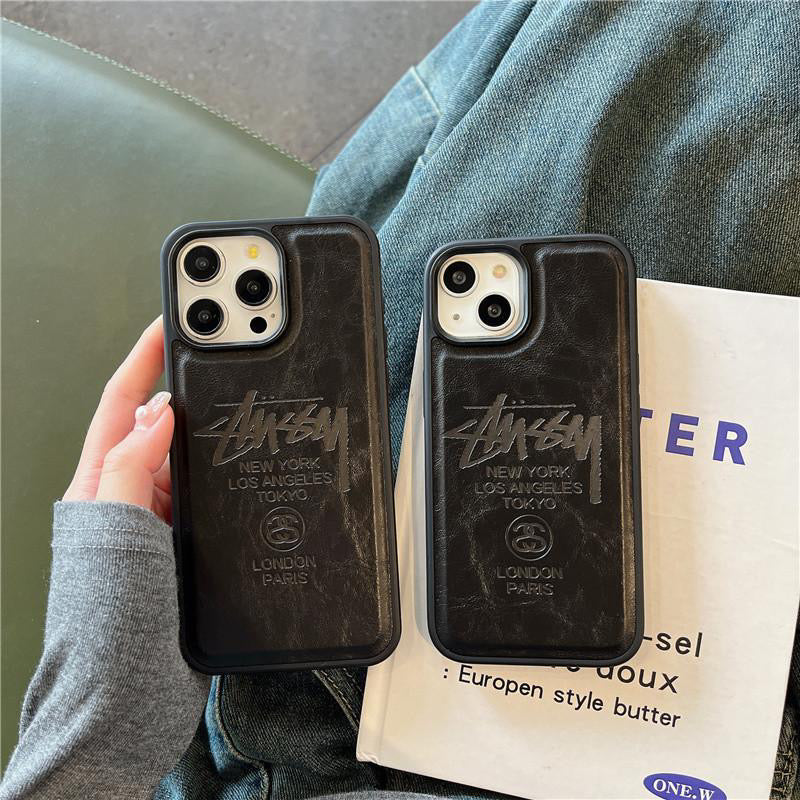 Black Stussy Leather Textured iPhone case