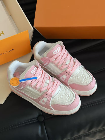 1V Monogram Trainer Sneakers -Pink White