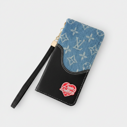 LV Luxury Monogram/Denim iPhone Wallet Case