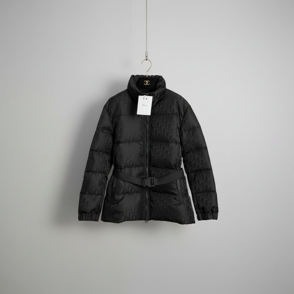 Luxe D Oblique Longline Puffer Jacket - Black