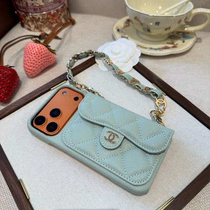 Luxury Flap iPhone Case With Chain Blue