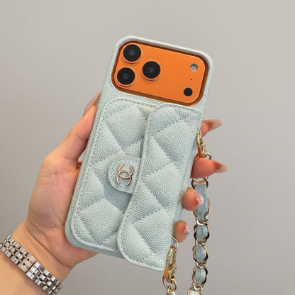 Luxury Flap iPhone Case With Chain Blue
