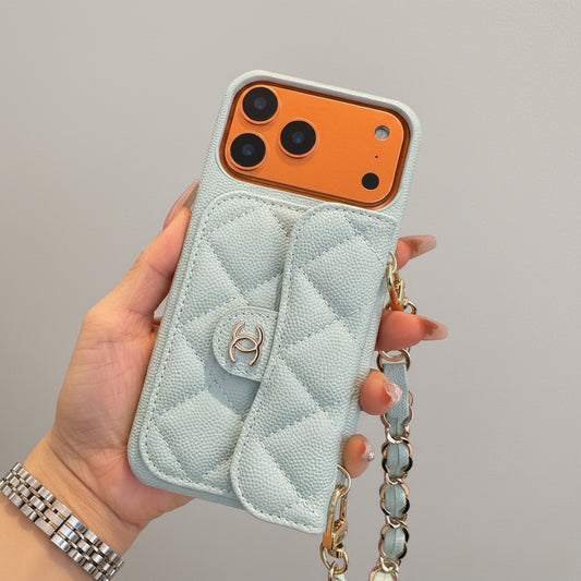 Luxury Flap iPhone Case With Chain Blue