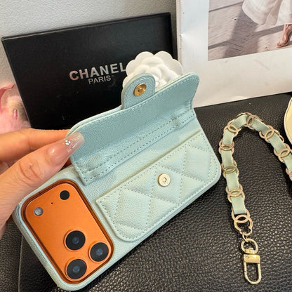 Luxury Flap iPhone Case With Chain Blue