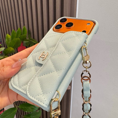 Luxury Flap iPhone Case With Chain Blue