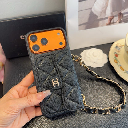 Luxury Flap iPhone Case With Chain Black