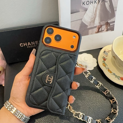Luxury Flap iPhone Case With Chain Black