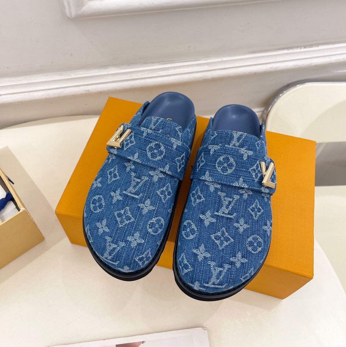 1V Cosy Comfort Mules - Blue Denim