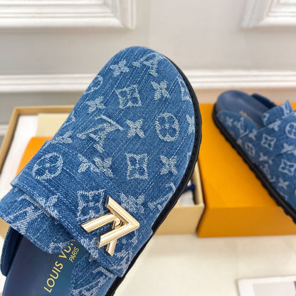 1V Cosy Comfort Mules - Blue Denim