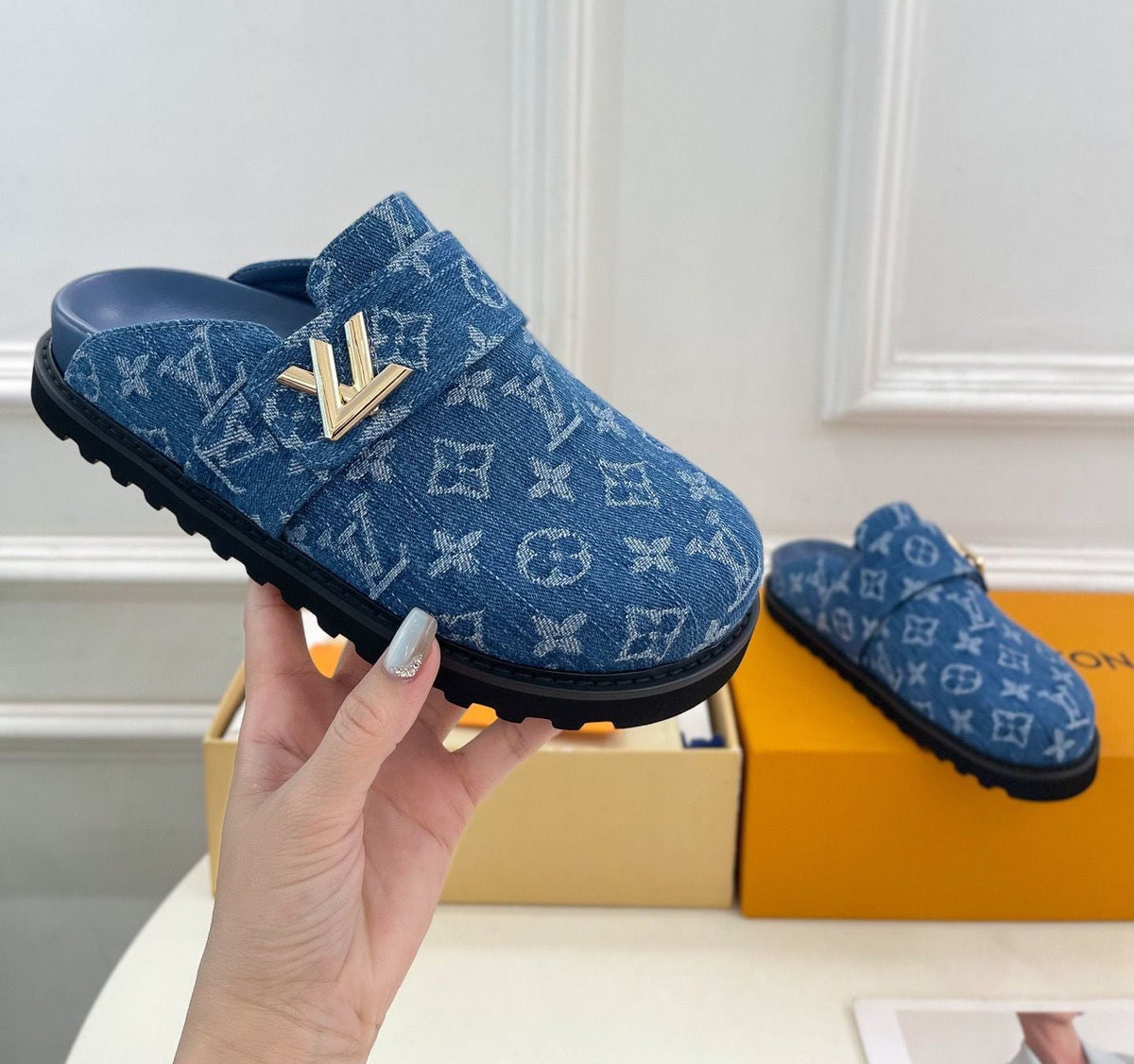 1V Cosy Comfort Mules - Blue Denim