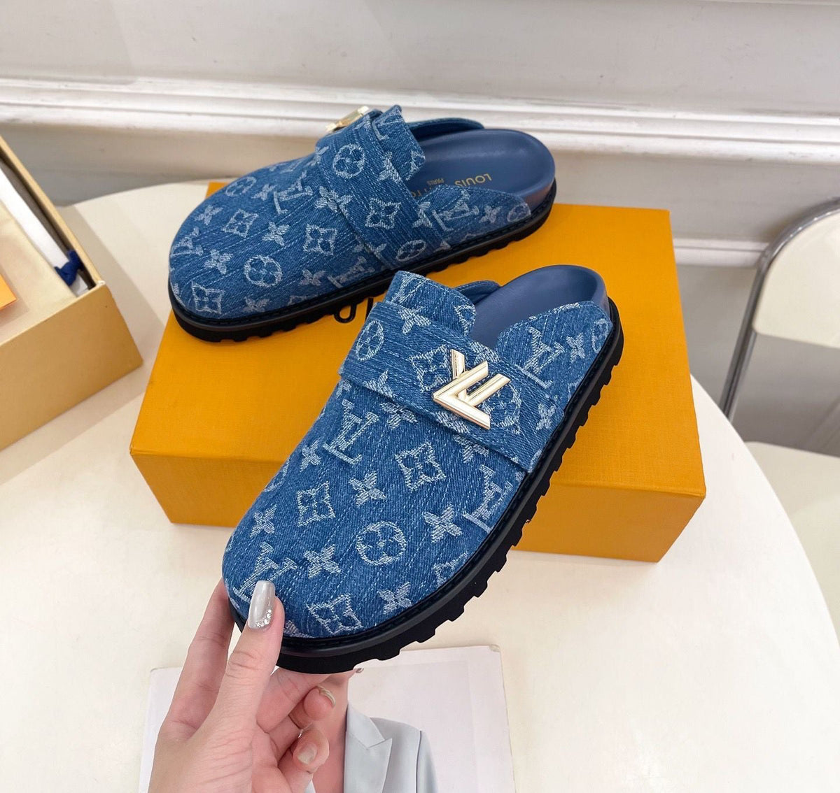 1V Cosy Comfort Mules - Blue Denim