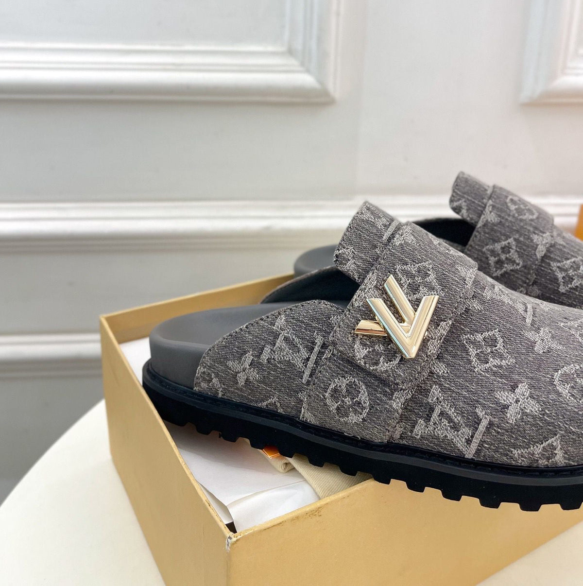 1V Cosy Comfort Mules - Grey  Denim