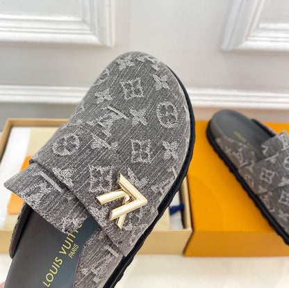 1V Cosy Comfort Mules - Grey  Denim