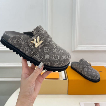 1V Cosy Comfort Mules - Grey  Denim