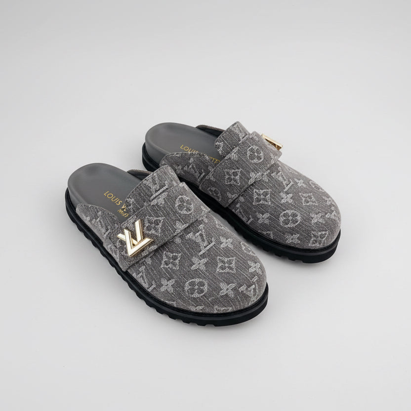 1V Cosy Comfort Mules - Grey  Denim