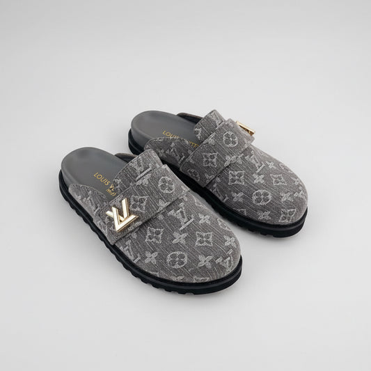 1V Cosy Comfort Mules - Grey  Denim
