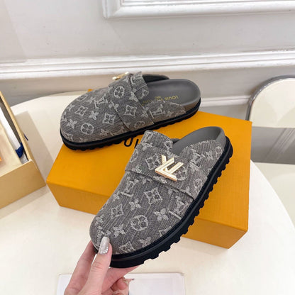 1V Cosy Comfort Mules - Grey  Denim