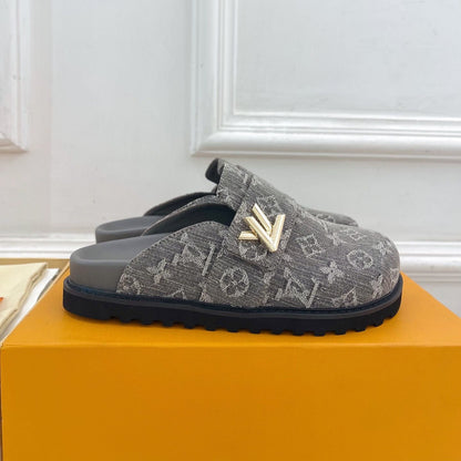 1V Cosy Comfort Mules - Grey  Denim