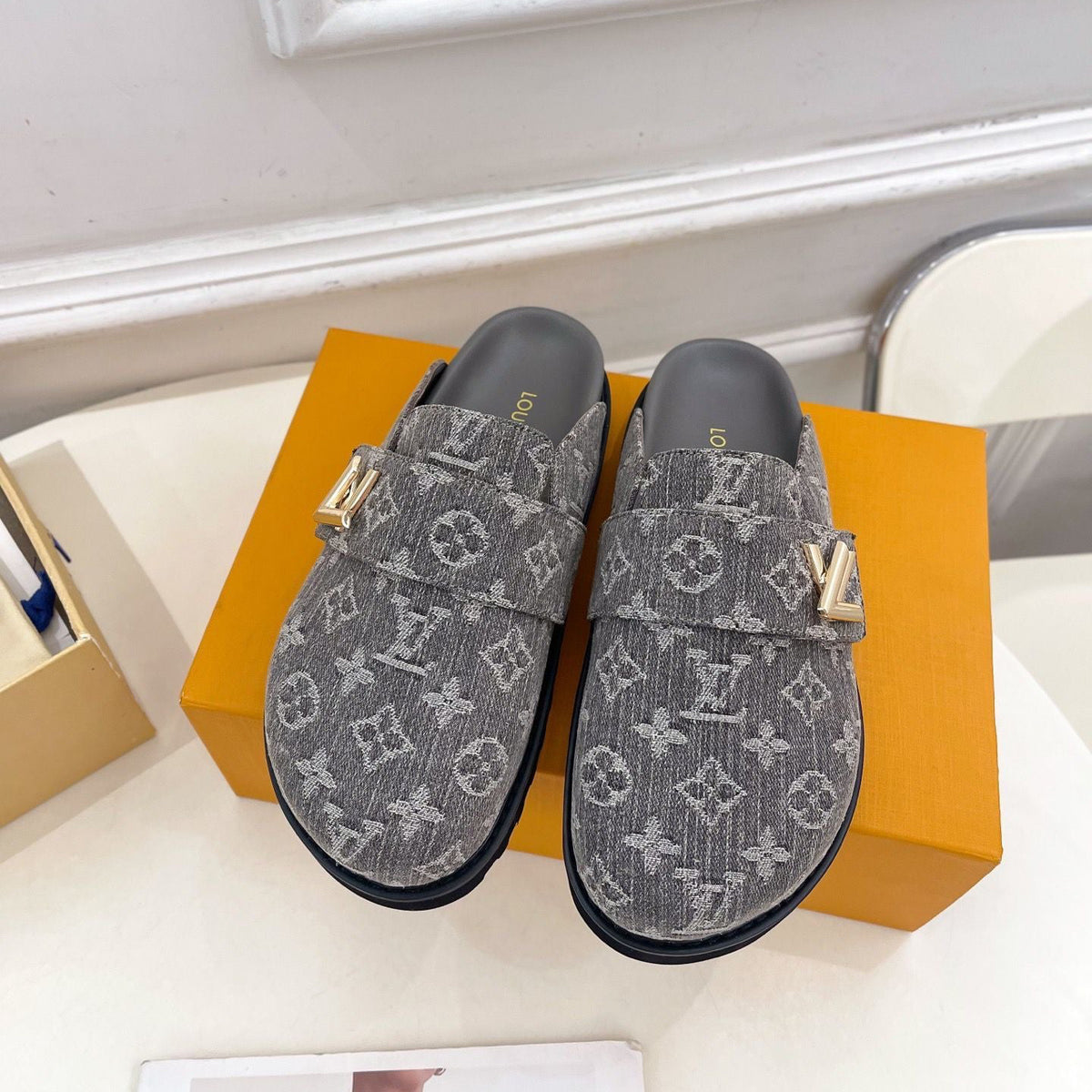1V Cosy Comfort Mules - Grey  Denim