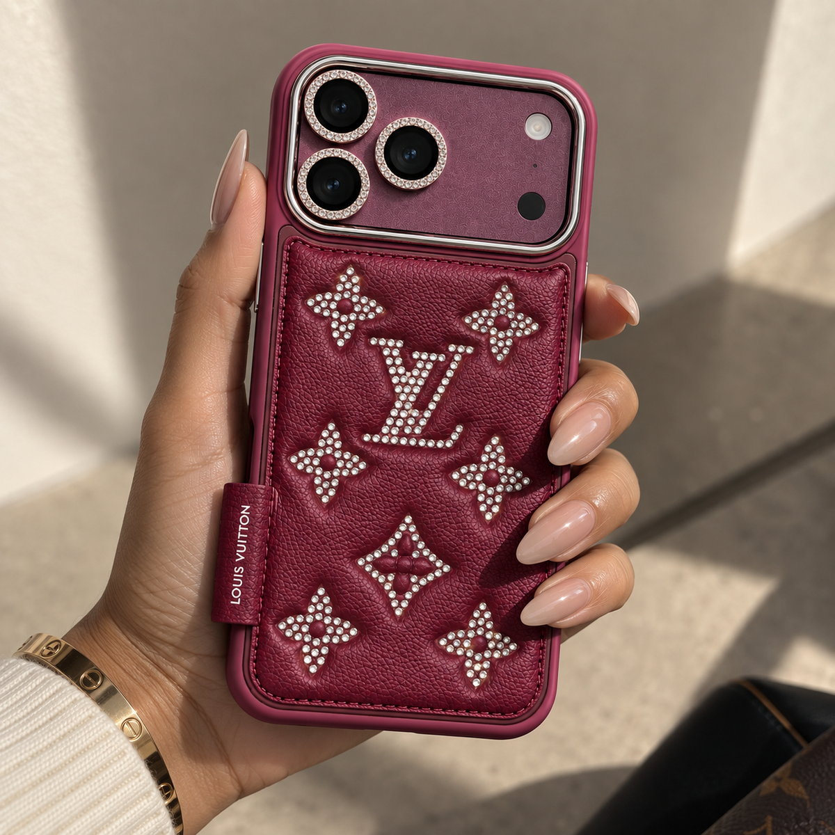 Luxury 1V Sparkling Faux Leather iPhone Case