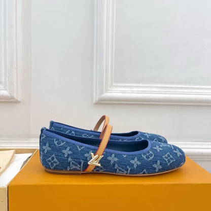 Mary Jane Ballerina Flats - Denim