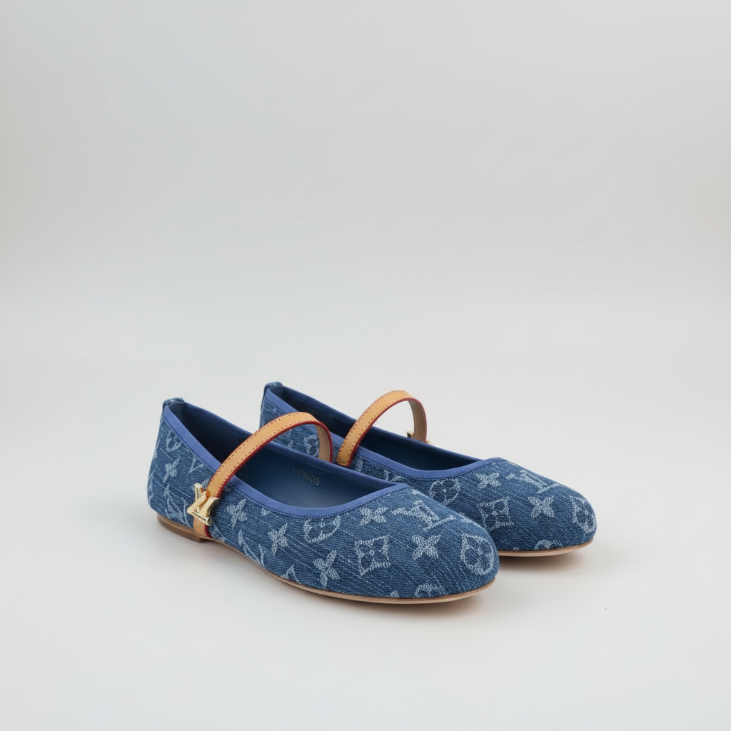 Mary Jane Ballerina Flats - Denim