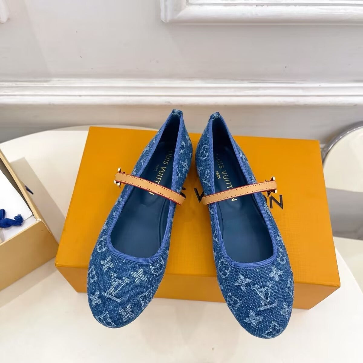 Mary Jane Ballerina Flats - Denim