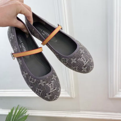Mary Jane Ballerina Flats - Denim