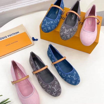 Mary Jane Ballerina Flats - Denim