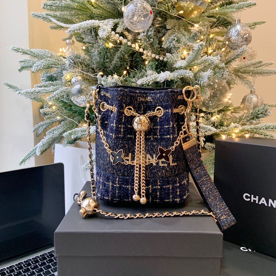 VIP Luxury Tweed Bucket Tote Bag