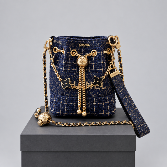 VIP Luxury Tweed Bucket Tote Bag