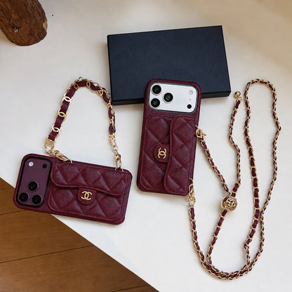 Luxury Flap iPhone Case With Chain Burgundy
