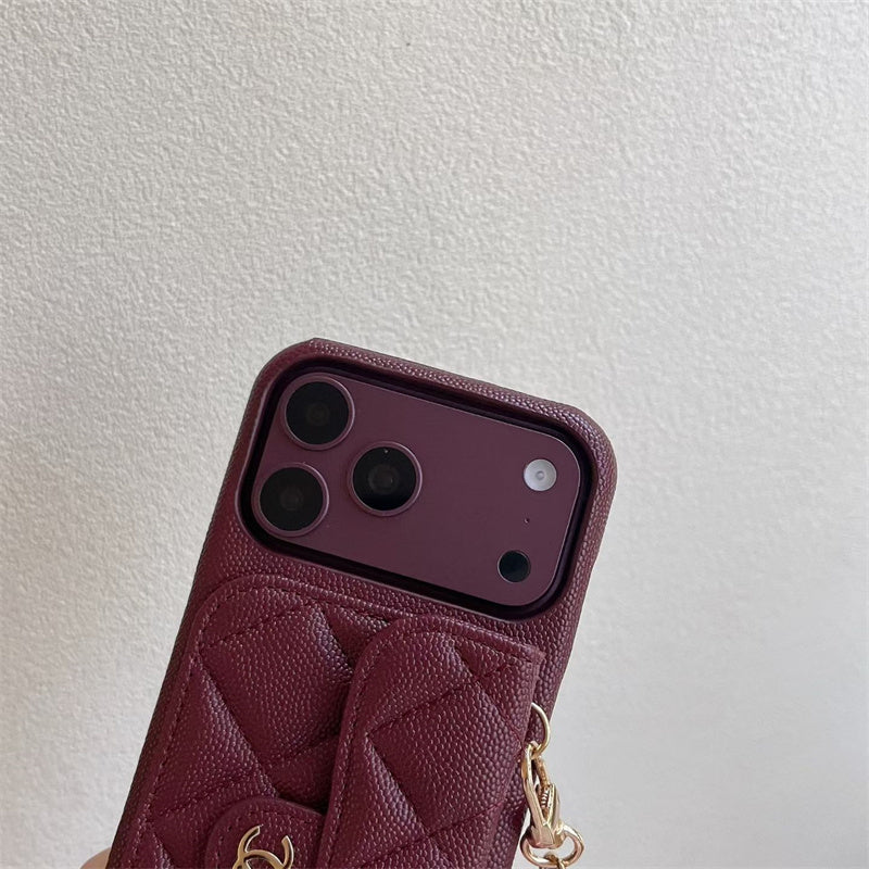 Luxury Flap iPhone Case With Chain Burgundy
