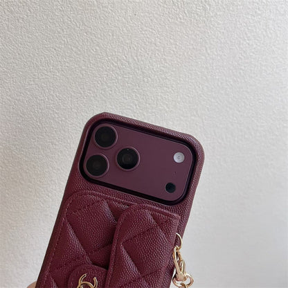 Luxury Flap iPhone Case With Chain Burgundy