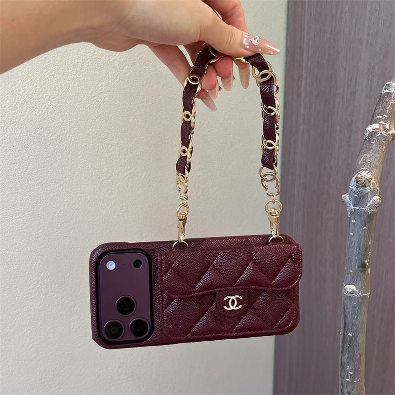 Luxury Flap iPhone Case With Chain Burgundy