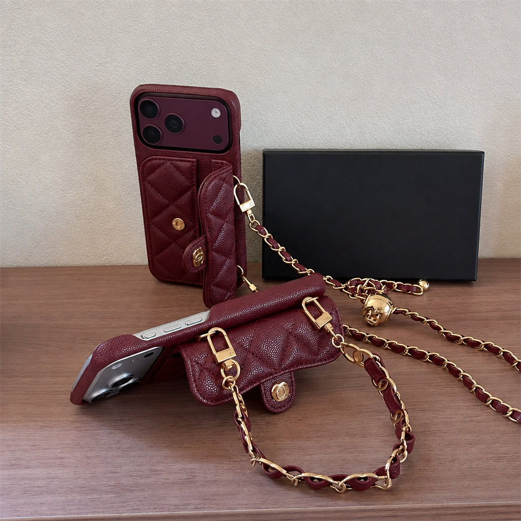 Luxury Flap iPhone Case With Chain Burgundy