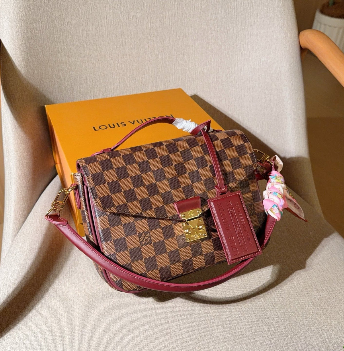 Check Burgundy Trim Bag