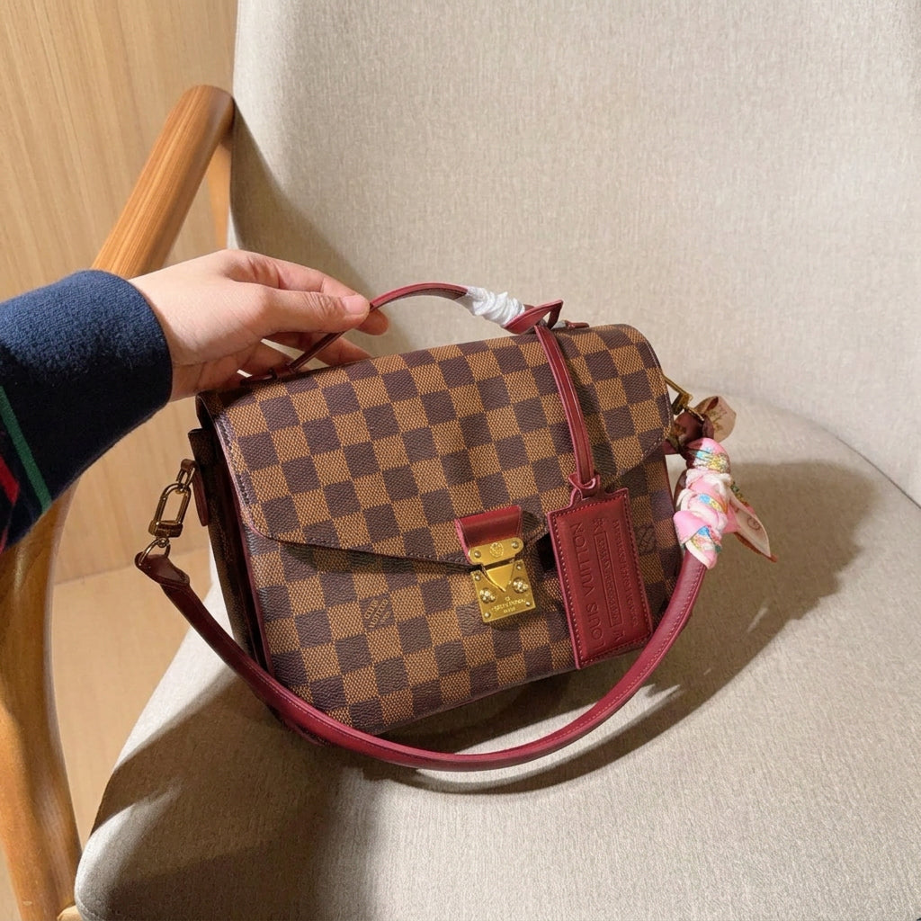 Check Burgundy Trim Bag