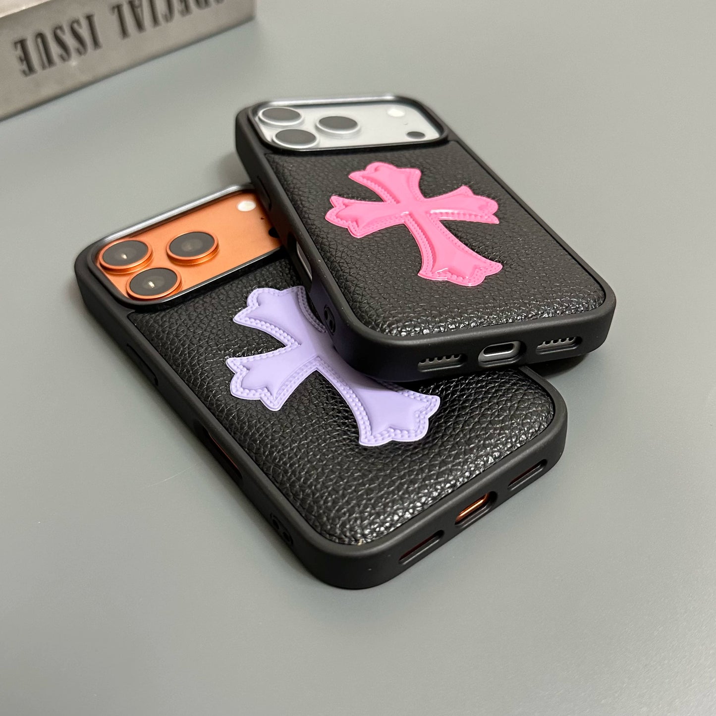 Embossed Cross Lychee Grain iPhone Case
