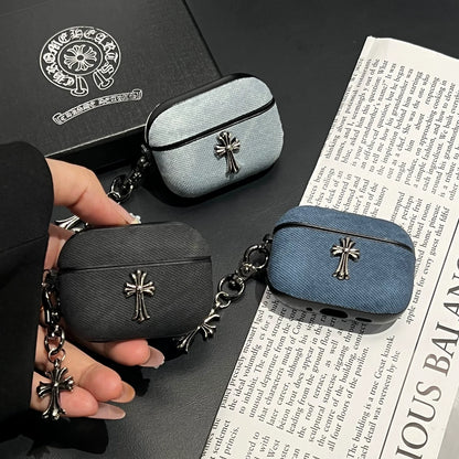 Denim Chrome Design AirPod Case With Charm