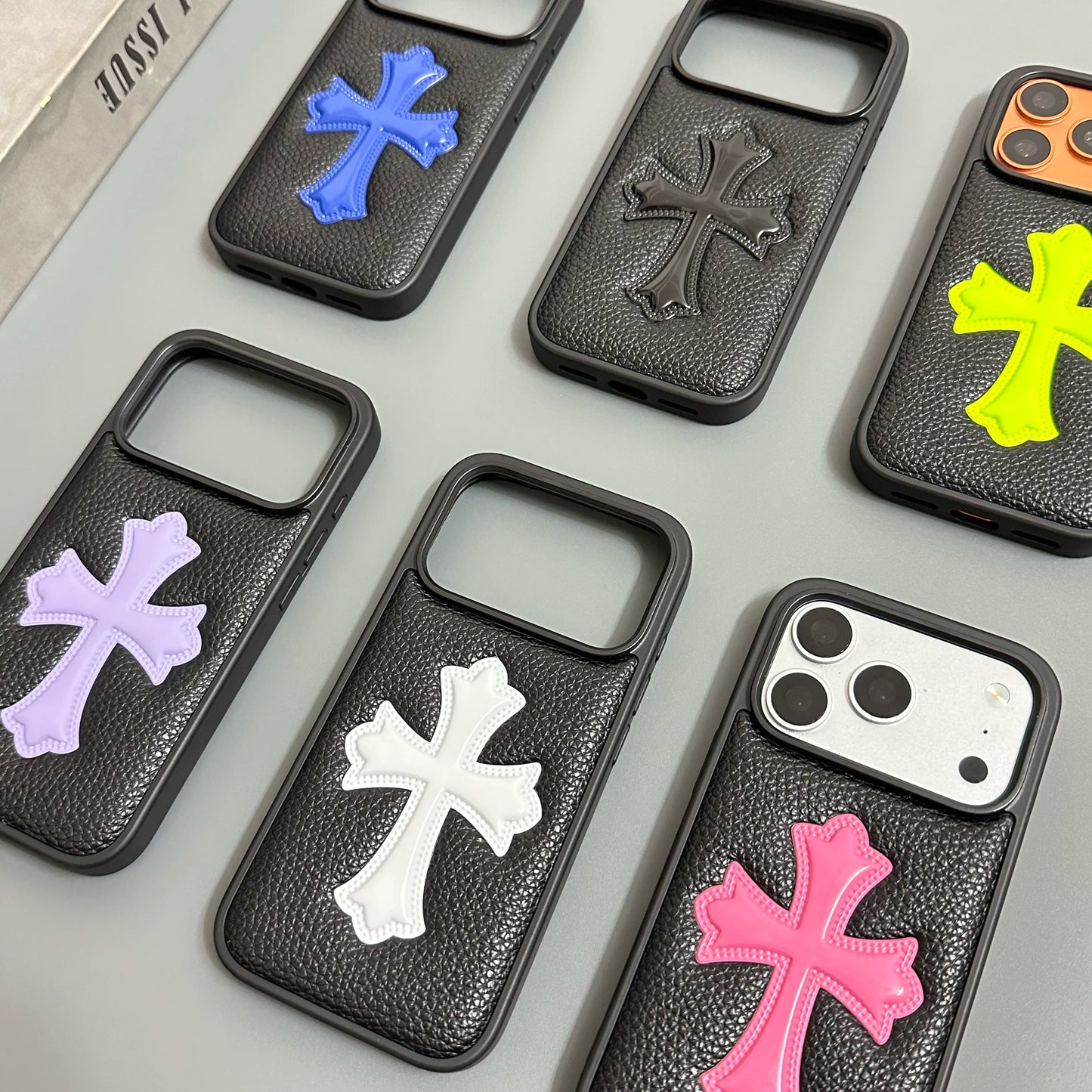 Embossed Cross Lychee Grain iPhone Case